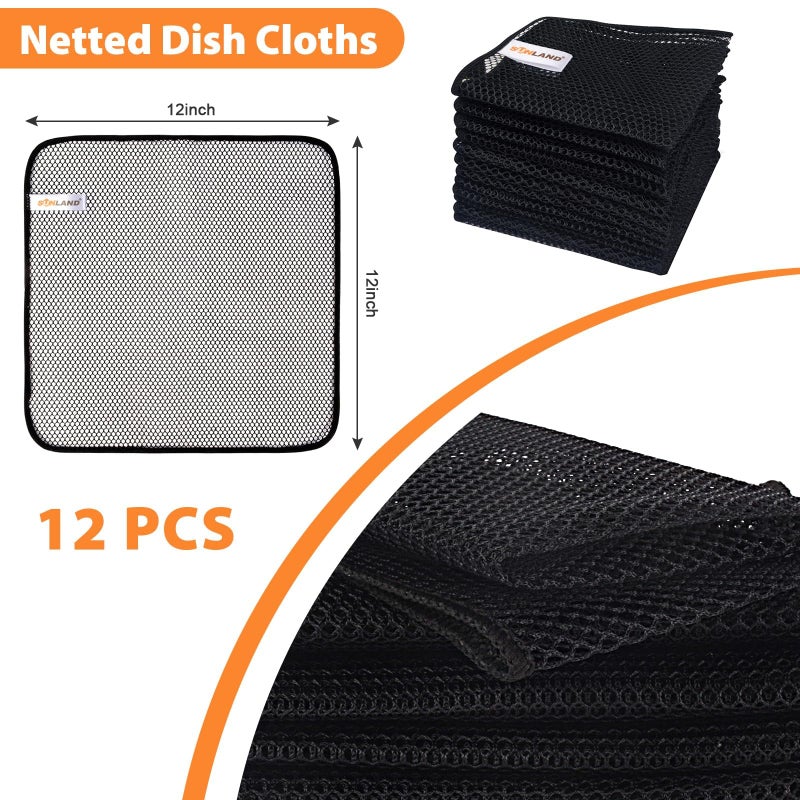 SUNLAND Mesh Dish Cloths for Washing Dishes No Odor Dishes Scrubber for Kitchen-Fast Drying and Easy to Clean Mesh Dish Cloth 12 Pack 12Inch x12Inch Black - Image 2